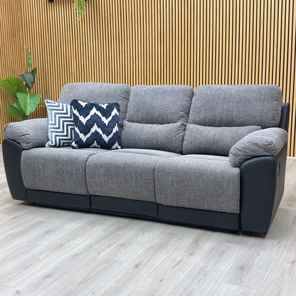 ‘Santori’ Black Charcoal Fabric Faux Leather 3 Seater High Back Recliner Sofa