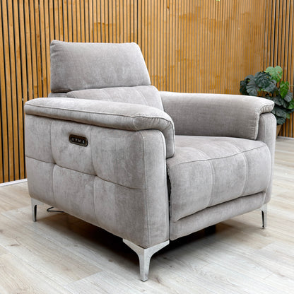 ‘Moet’ Manhattan Nutmeg Linen Fabric Power Recliner Chair with Telescopic Headrest Furniture Village