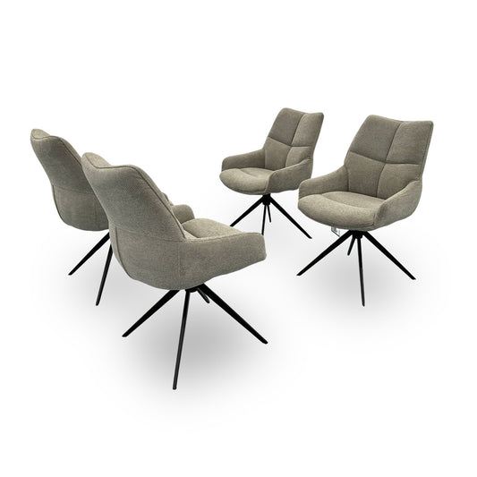 ‘Kiara’ Taupe Soft Fabric Upholstery Set of 4 Fabric Swivel Dining Chairs