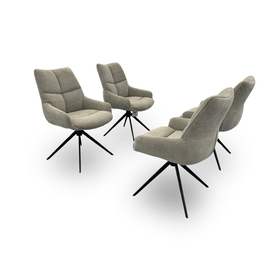 ‘Kiara’ Taupe Soft Fabric Upholstery Set of 4 Fabric Swivel Dining Chairs