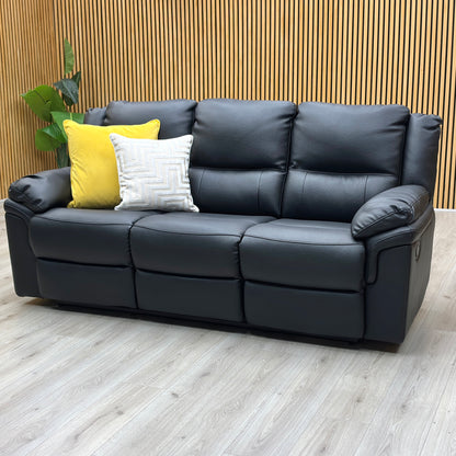 ‘Albion' Black Luxury Faux Leather 3 Seater High Back Manual Recliner Sofa