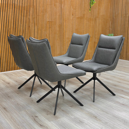 ‘Catalina’ Dark Grey Faux Leather Set of 4 Swivel Dining Chairs