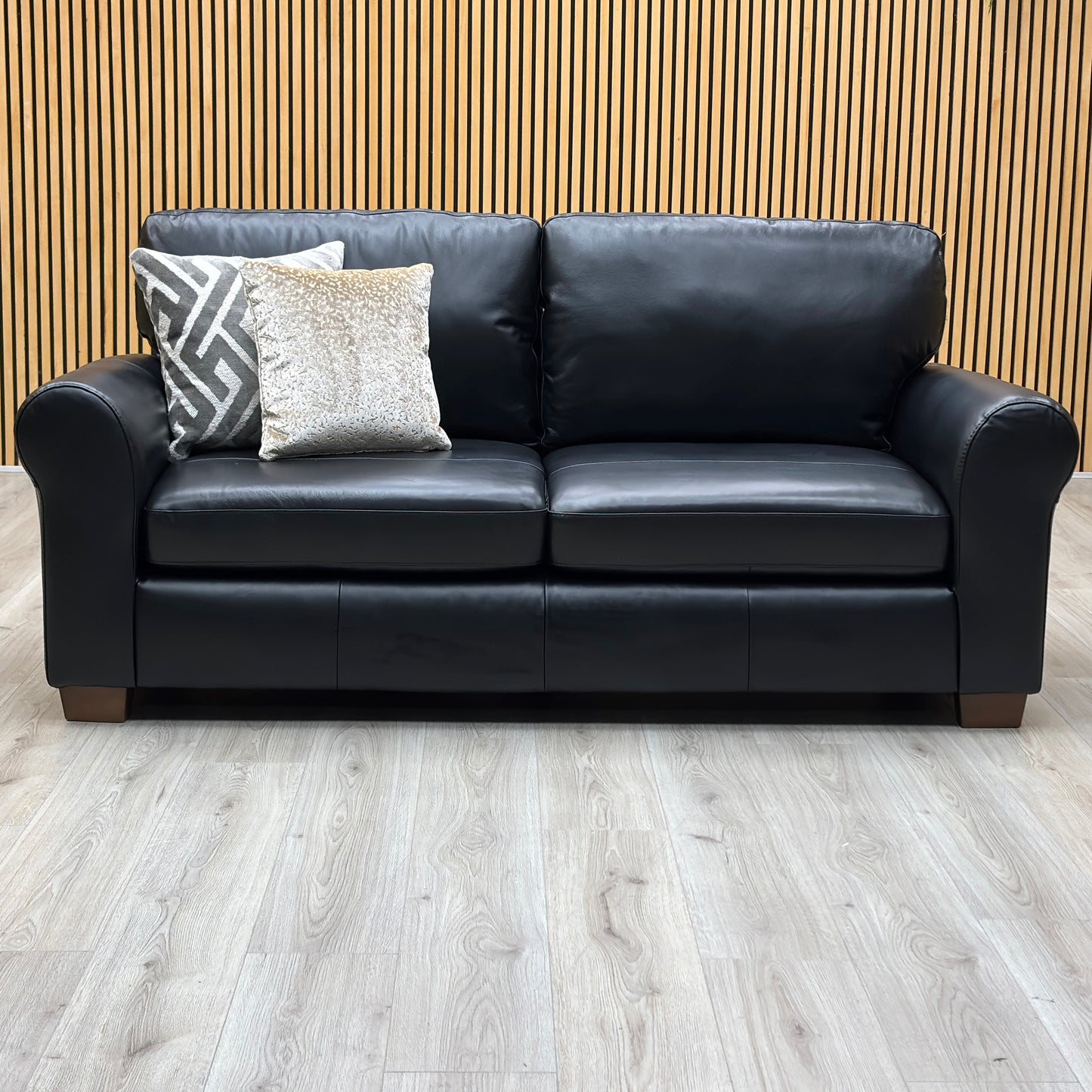 ‘Bailey' Black Leather 3 Seater Sofa