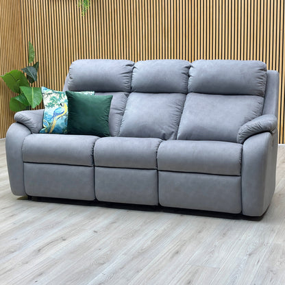 Studio view of the G Plan Kingsbury 3-seater power recliner, showcasing the deep segmented ergonomic backrests, plush padded armrests, and clean symmetrical tailoring lines.