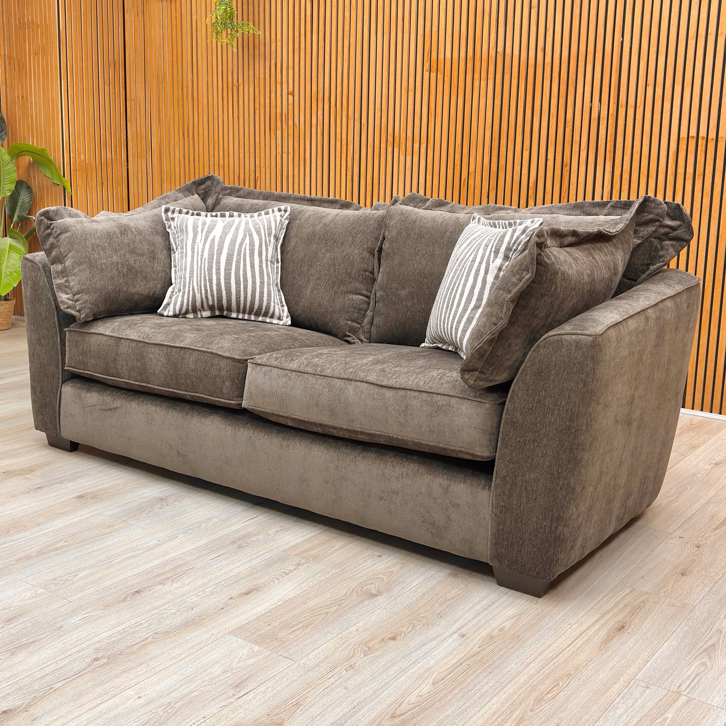 ‘Finchley’ Moleskin Brown Chenille Fabric Classic Back 3 Seater Sofa