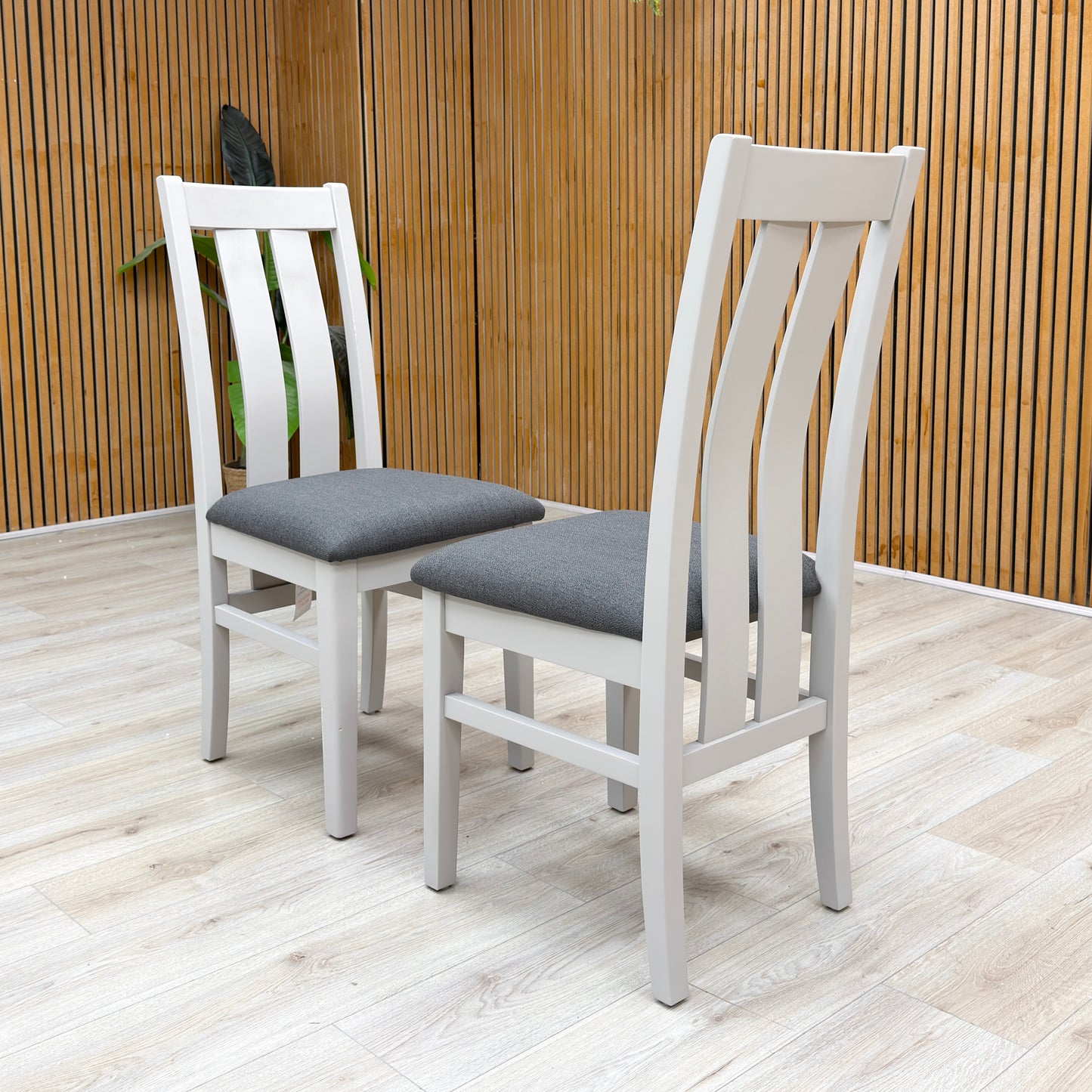 Furnitureland ‘Hamilton’ Dark Grey Upholstery High Back Wooden Slat Back Dining Chair - Set of 2 - product photo 2