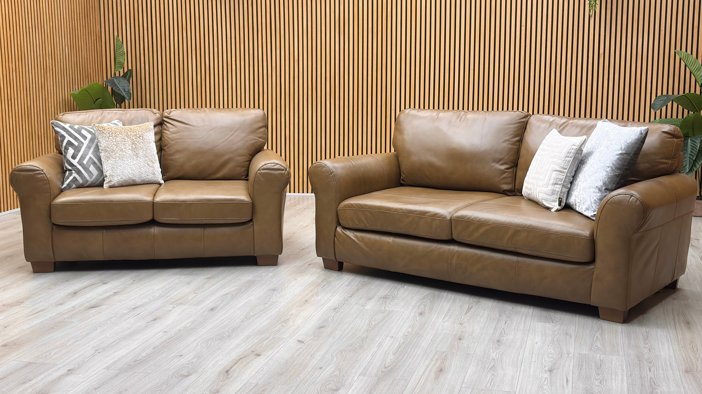 ‘Bailey' Tan Brown Leather 3 + 2 Seater Sofa Set