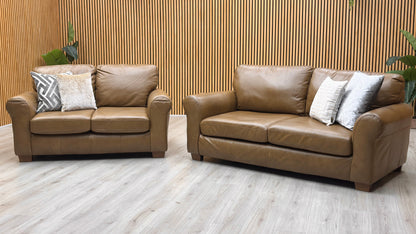 ‘Bailey' Tan Brown Leather 3 + 2 Seater Sofa Set