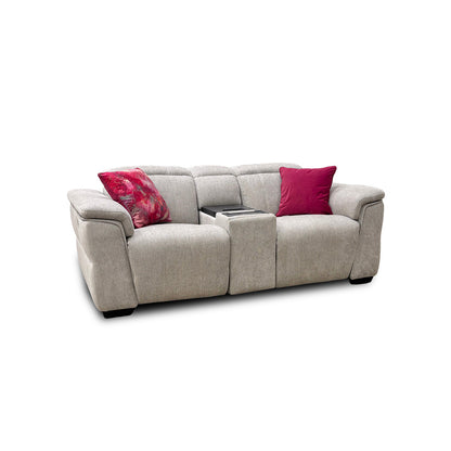 'Inca' Manhattan Stone 58004 Fabric 2 Seater Power Recliner Sofa with Power Headrests and Fridge Console
