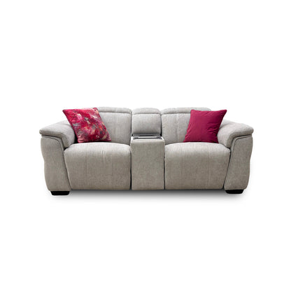 'Inca' Manhattan Stone 58004 Fabric 2 Seater Power Recliner Sofa with Power Headrests and Fridge Console