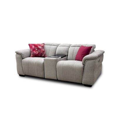 'Inca' Manhattan Stone 58004 Fabric 2 Seater Power Recliner Sofa with Power Headrests and Fridge Console