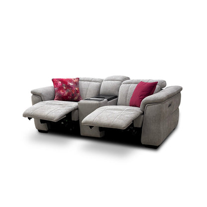 'Inca' Manhattan Stone 58004 Fabric 2 Seater Power Recliner Sofa with Power Headrests and Fridge Console