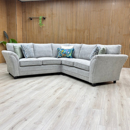‘Dury’ Grey Chunky Weave Fabric Standard Back Corner Group Sofa