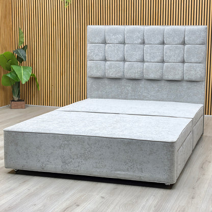 ‘Mia’ Premium 806 Simply Zinc Grey Fabric Floor Standing Headboard + 4 Draw Bespoke Sprung Divan Base - King
