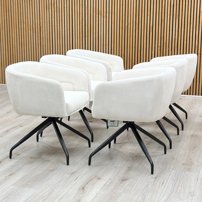 ‘Atlas’ White Corduroy Fabric Swivel Dining Chair - Set Of 6