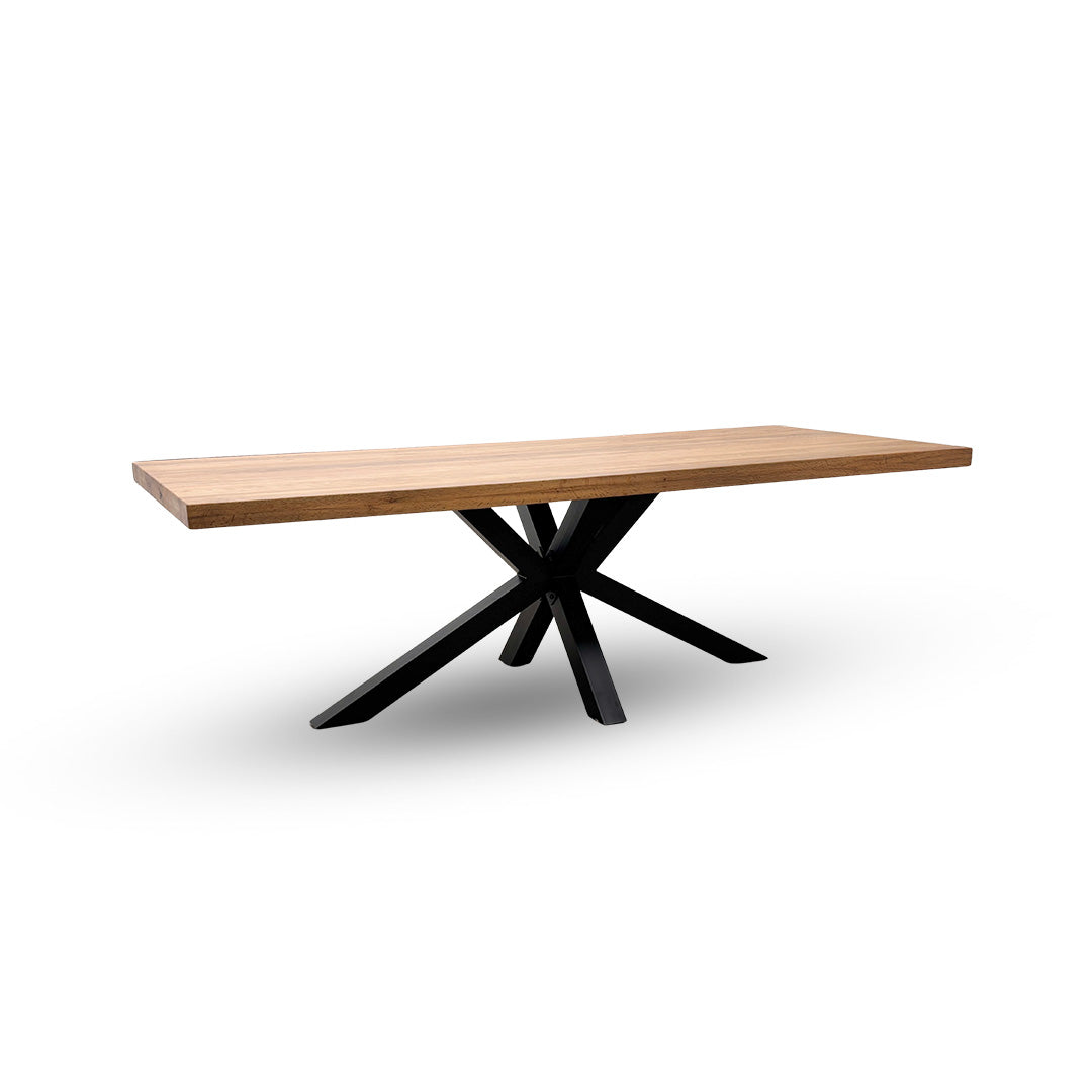 Bodahl 'Terra' 01 Oiled Solid Oak Straight Edge 240cm Dining Table with Metal Star Base Legs