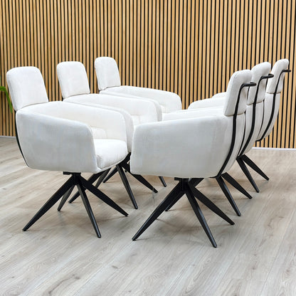 ‘Jason’ White Corduroy Fabric Swivel Dining Chair - Set Of 6