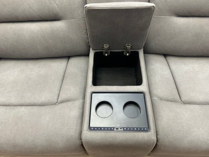 'Cinemax' Nappa Grey Np-1107 Media 3 Seater Fabric Power Recliner Sofa with Power Headrests