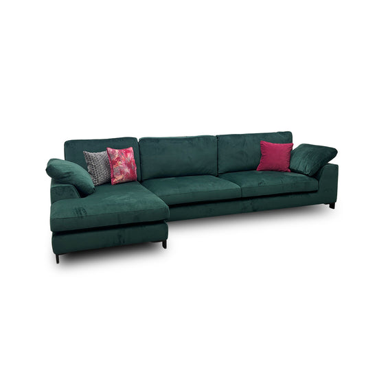 'Euphoria' Sensual Velvet Forest Green Left Hand Facing Large Chaise End Sofa