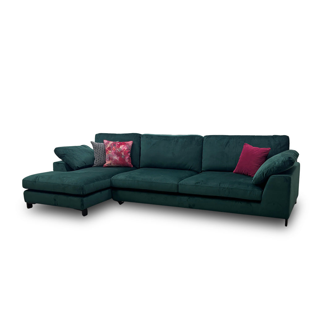 'Euphoria' Sensual Velvet Forest Green Left Hand Facing Large Chaise End Sofa