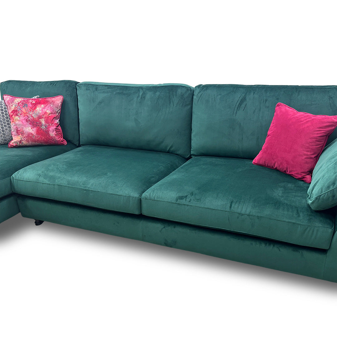 'Euphoria' Sensual Velvet Forest Green Left Hand Facing Large Chaise End Sofa