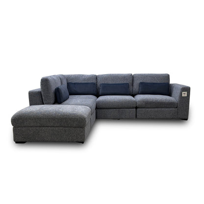 ‘Humphrey’ Denim Blue Fabric 5 Piece Modular Corner Group Sofa with Storage Footstool