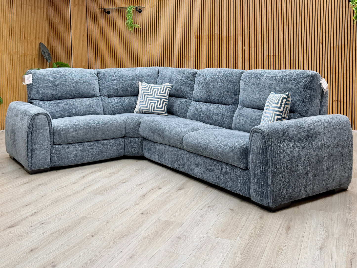 ‘Flex’ Fab-Coe-R303 Silverfish Blue Fabric Left Hand Facing Corner Sofa Bed with Storage Arm