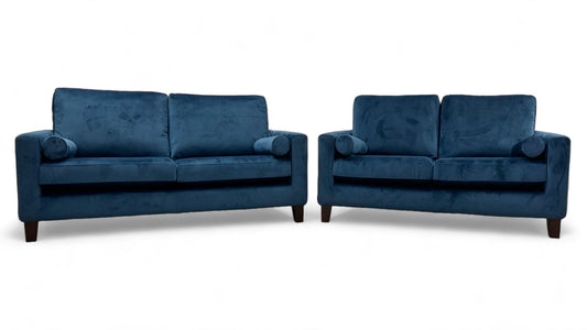 'Bailey' Pacific Blue Velvet 3 + 2 Seater Sofa Set