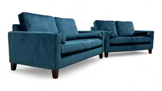 'Bailey' Pacific Blue Velvet 3 + 2 Seater Sofa Set