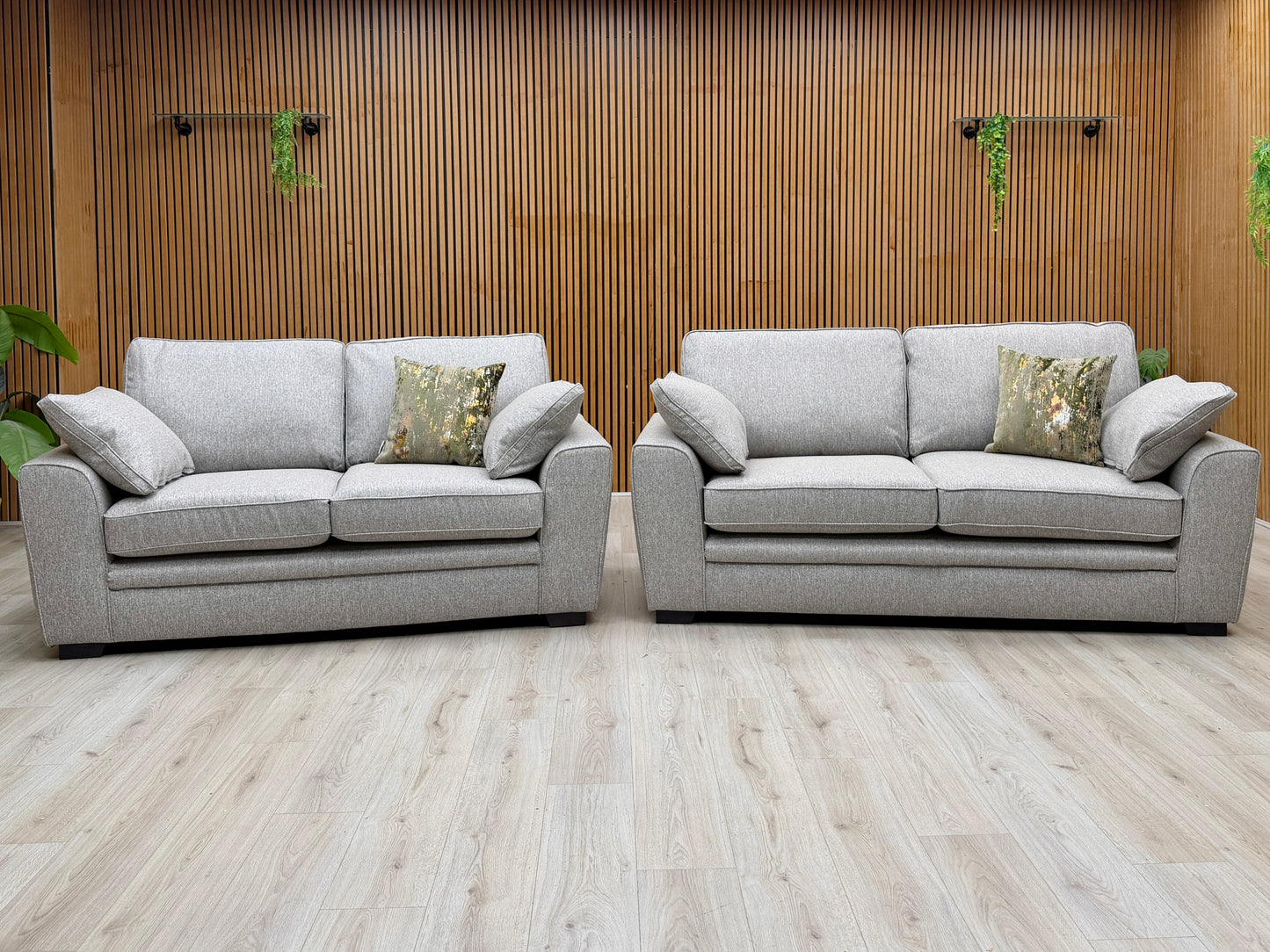 ‘Chalfont’ Orm Silver Tight Weave Fabric 3 + 2 Seater Sofa Set