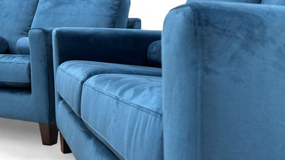 'Bailey' Pacific Blue Velvet 3 + 2 Seater Sofa Set