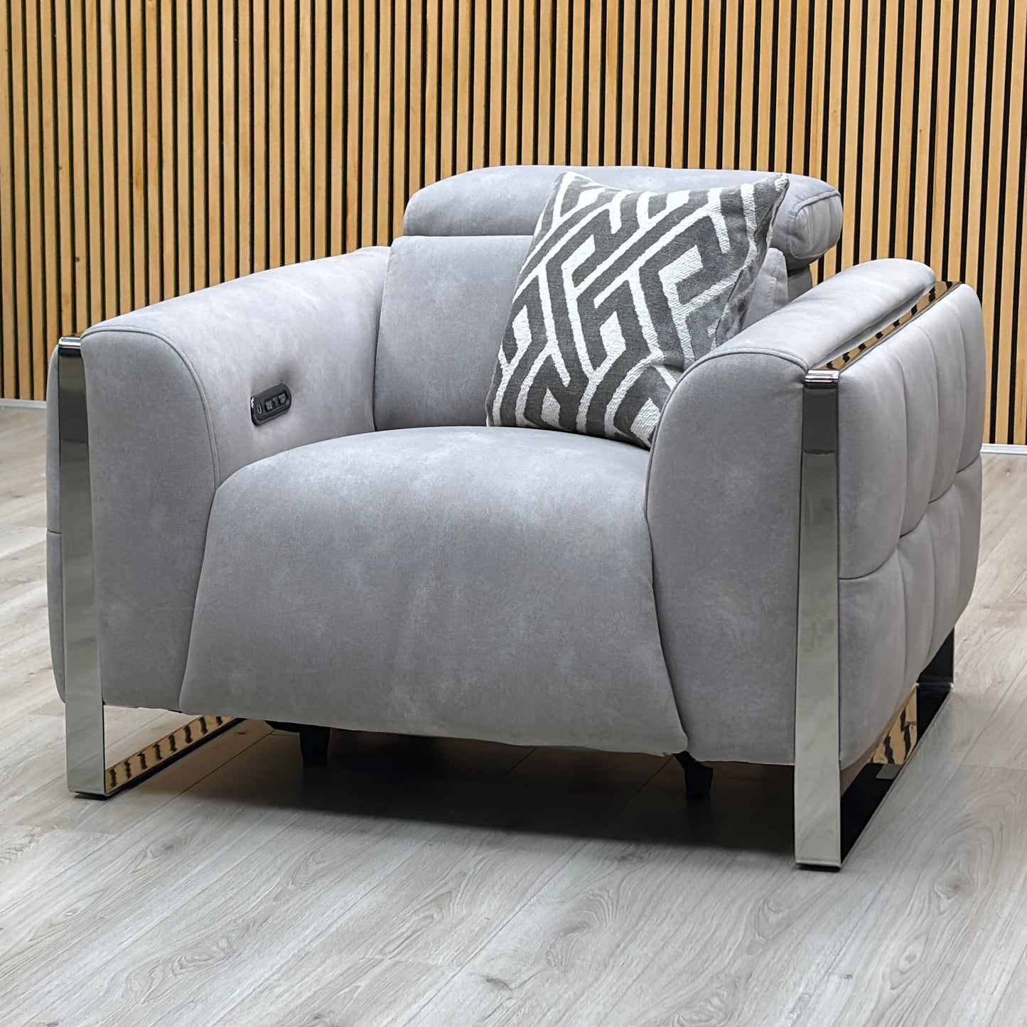 ‘Gisella’ Dexter Smoke Grey Fabric Power Recliner Chair with Power Headrest