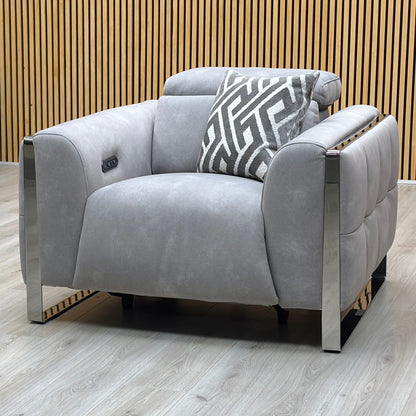 ‘Gisella’ Dexter Smoke Grey Fabric Power Recliner Chair with Power Headrest