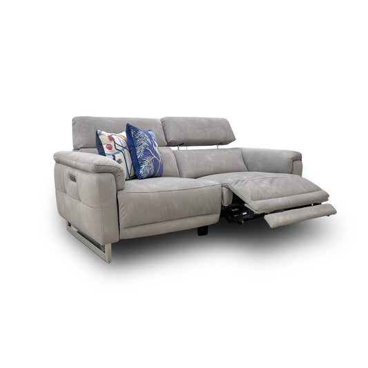 'Moet' 43502 Dexter Stone Velvet 3 Seater Power Recliner Sofa with Power Headrest