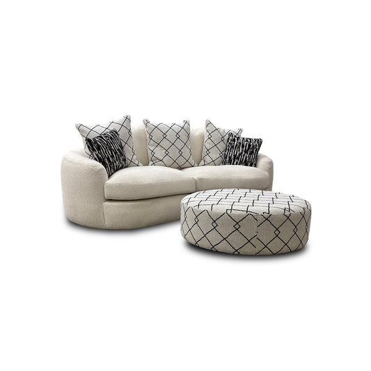 ‘Bow' Ecru Ivory Boucle 3 Seater Sofa + Pattern Ivory Boucle Footstool