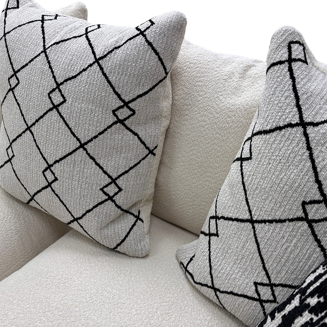 ‘Bow' Ecru Ivory Boucle 3 Seater Sofa + Pattern Ivory Boucle Footstool