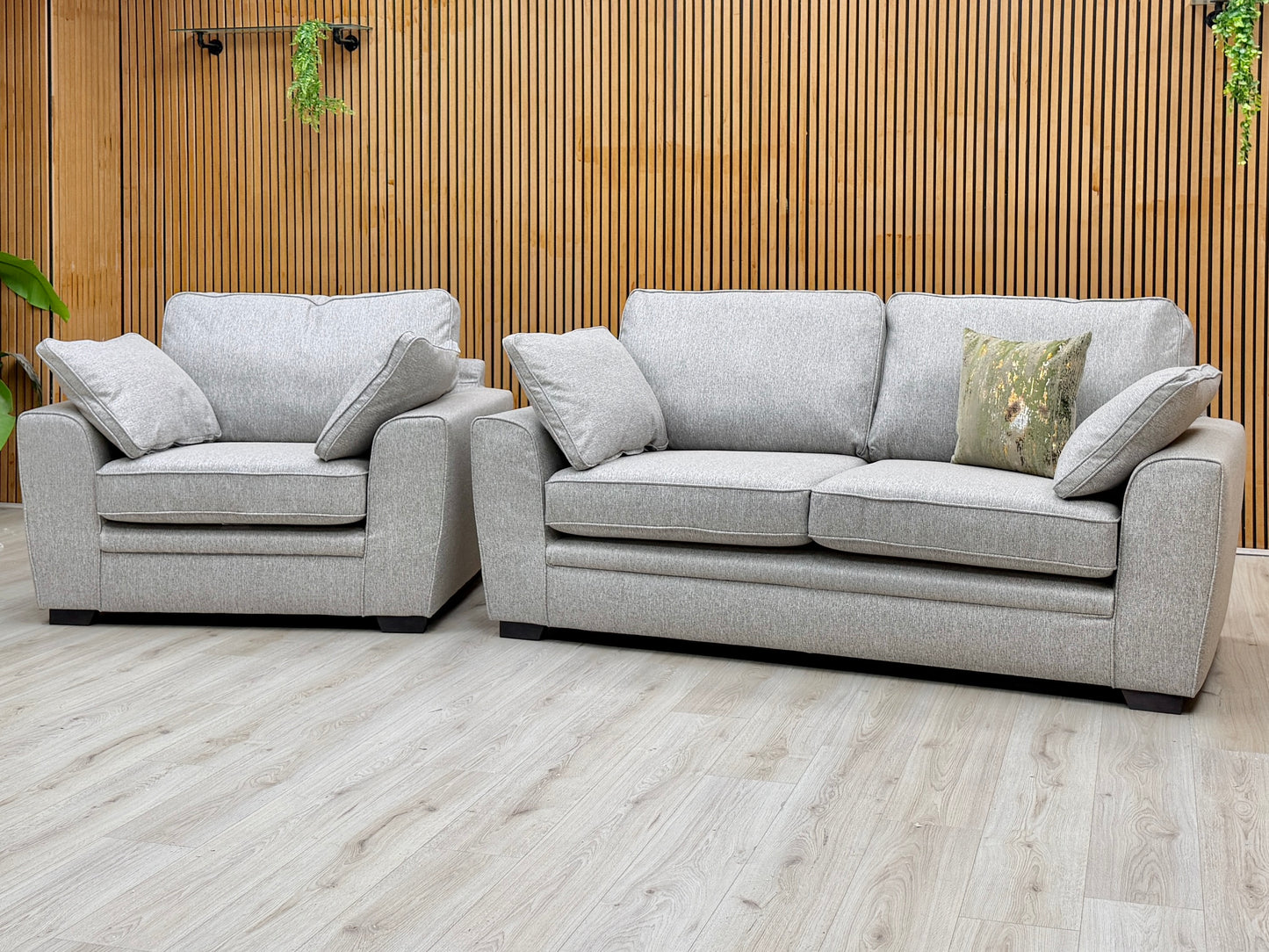 ‘Chalfont’ Orm Silver Tight Weave Fabric 3 Seater Sofa + Chair