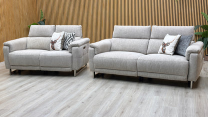 ‘Moet’ Anivia Khaki Fabric 3 + 2 Seater Power Recliner Sofa Set with Telescopic Headrests
