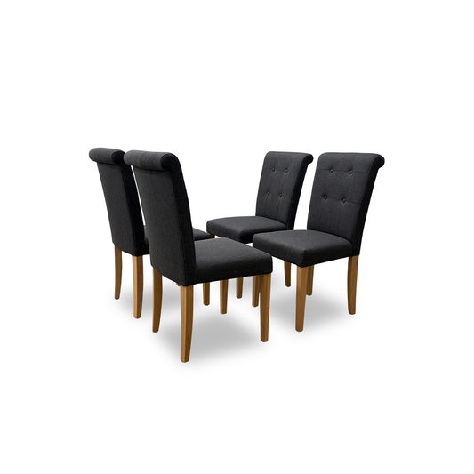 ‘Augusta’ Anthracite Fabric Roll Back Upholstered Dining Chairs - Set of 4