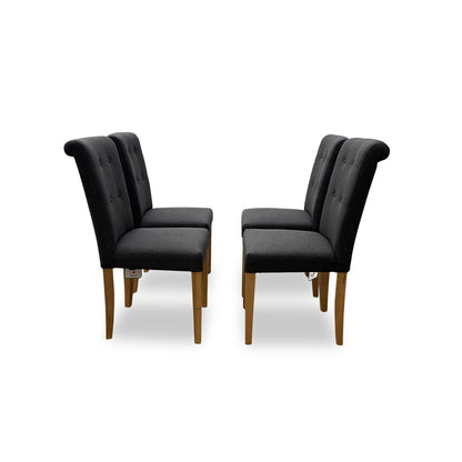 ‘Augusta’ Anthracite Fabric Roll Back Upholstered Dining Chairs - Set of 4