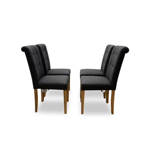 ‘Augusta’ Anthracite Fabric Roll Back Upholstered Dining Chairs - Set of 4