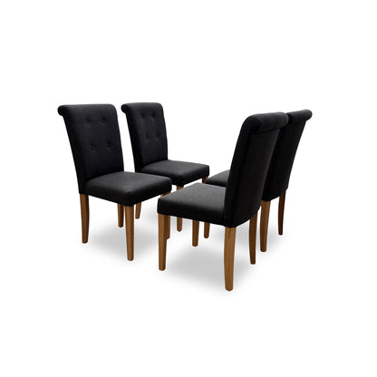 ‘Augusta’ Anthracite Fabric Roll Back Upholstered Dining Chairs - Set of 4