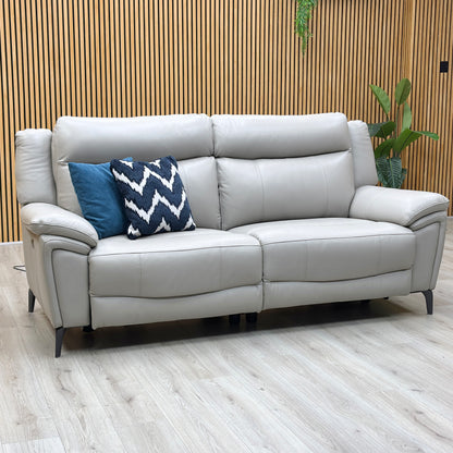 ‘Panache’ Lead Grey Cat-60_23 Leather 3 Seater Power Recliner Sofa with Power Headrests