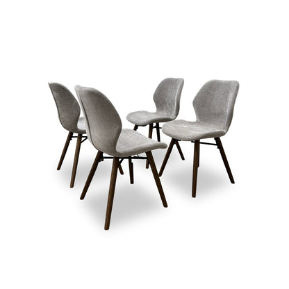 ‘Stockholm’ Light Grey Upholstered Dining Chairs with Dark Oak Legs- Set of 4