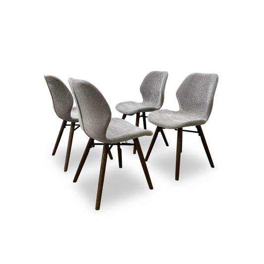 ‘Stockholm’ Light Grey Upholstered Dining Chairs with Dark Oak Legs- Set of 4
