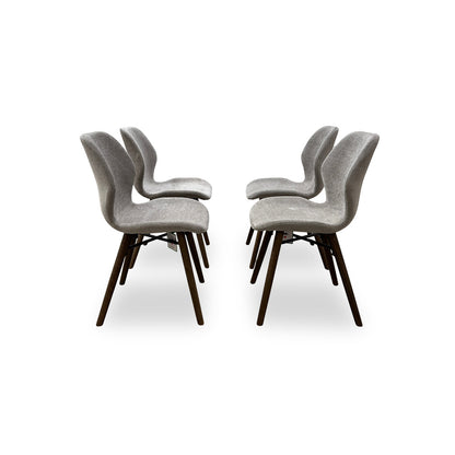 ‘Stockholm’ Light Grey Upholstered Dining Chairs with Dark Oak Legs- Set of 4