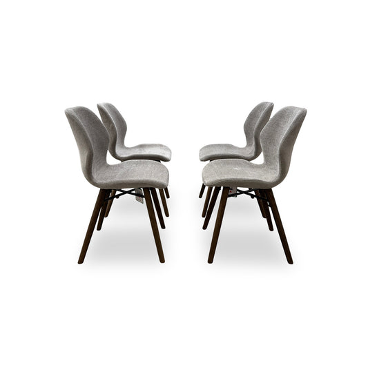 ‘Stockholm’ Light Grey Upholstered Dining Chairs with Dark Oak Legs- Set of 4