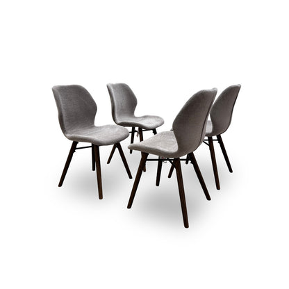 ‘Stockholm’ Light Grey Upholstered Dining Chairs with Dark Oak Legs- Set of 4