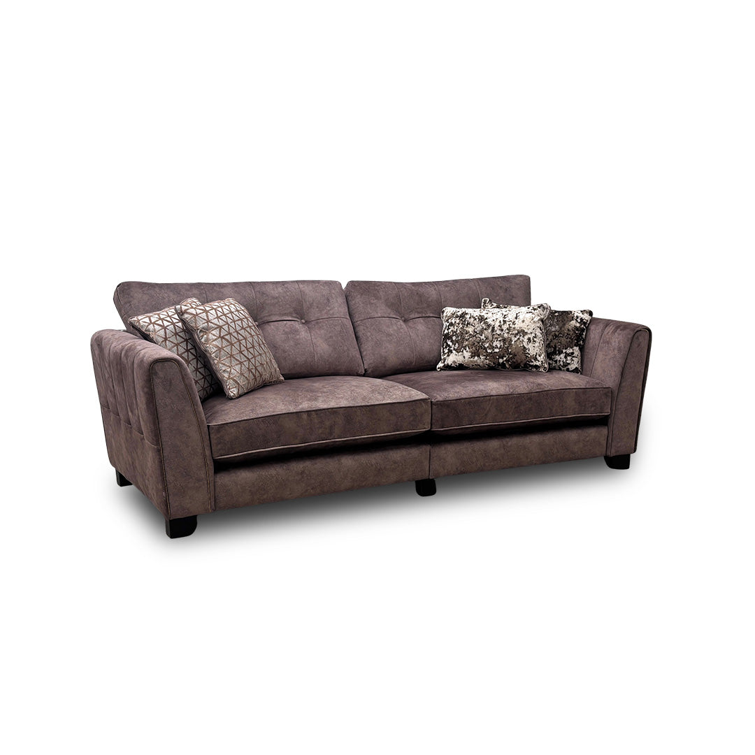 ‘Ariana’ Dapple Chocolate Velvet Brass Insert 4 Seater Classic Back Split Frame Sofa