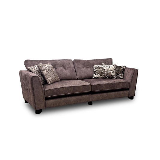 ‘Ariana’ Dapple Chocolate Velvet Brass Insert 4 Seater Classic Back Split Frame Sofa